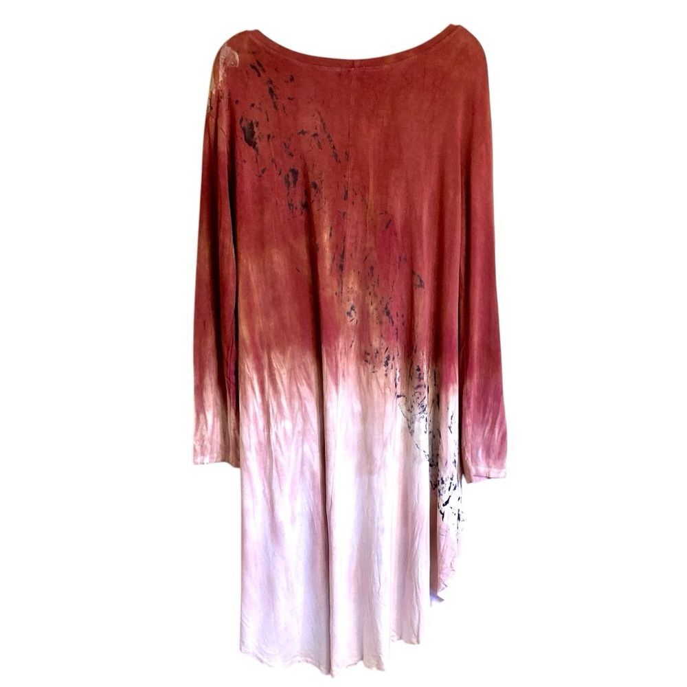 Art of Cloth Tie Dye High Low Long Sleeve Tunic Blouse Maroon Red Size M - Picture 3 of 12